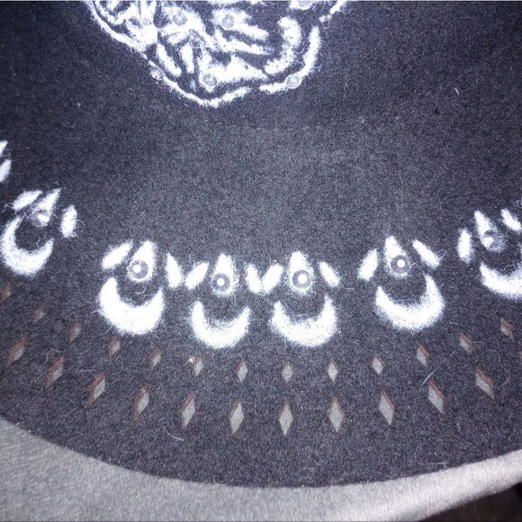 Hand Painted Black Wool Floppy Brim Fedora Hat with Bling - Picture 4 of 7